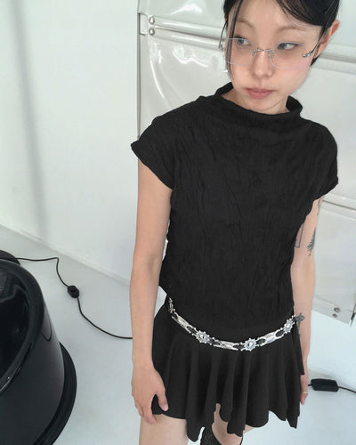 Ether Half Neck Shirring Pleated Sleeveless Blouse