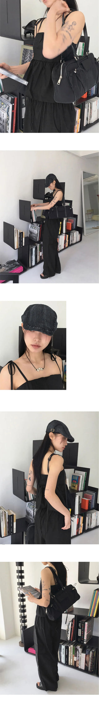 Teed Pintuck Flare Ribbon Strap Smoking Sleeveless Blouse