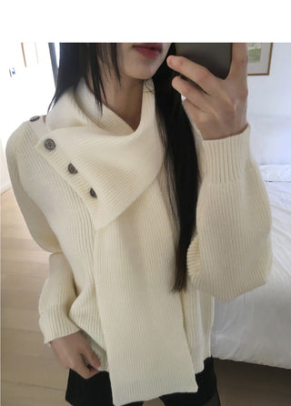Seon Muffler Two-Way Button V-Neck Knitwear
