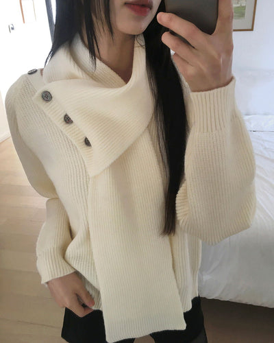 Seon Muffler Two-Way Button V-Neck Knitwear