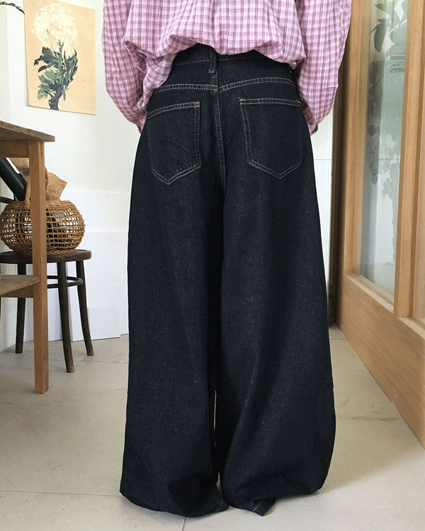 Myrtle Indigo Raw Denim Long Wide Pants