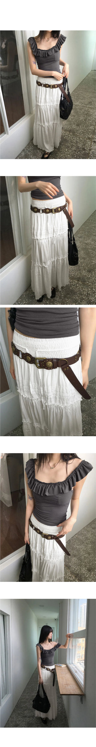 Lazel Bohemian Lace Banding String Cancan Long Skirt