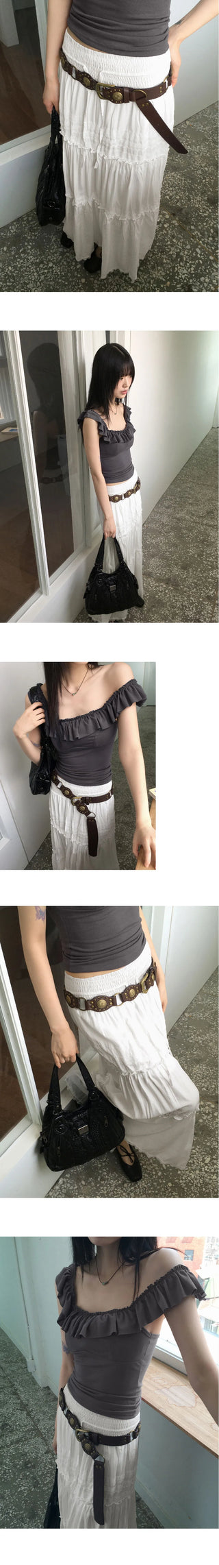 Lazel Bohemian Lace Banding String Cancan Long Skirt