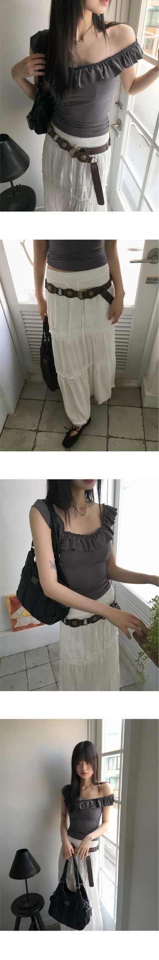 Lazel Bohemian Lace Banding String Cancan Long Skirt