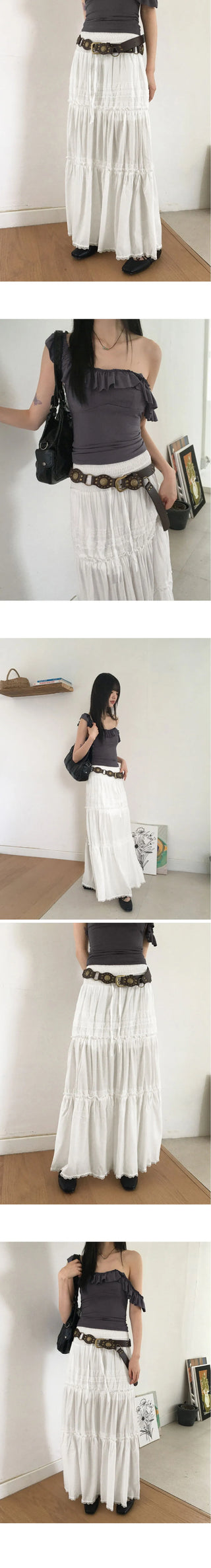 Lazel Bohemian Lace Banding String Cancan Long Skirt