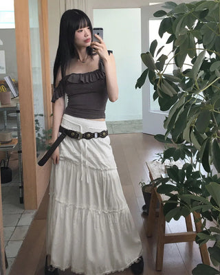 Lazel Bohemian Lace Banding String Cancan Long Skirt