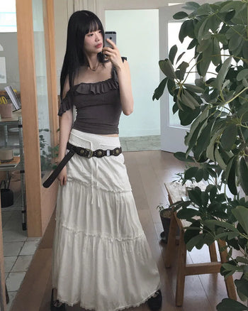 Lazel Bohemian Lace Banding String Cancan Long Skirt