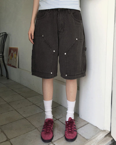 Chakin double knee rivet Bermuda 5-quarter denim short pants