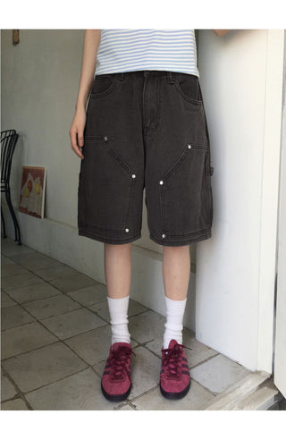 Chakin double knee rivet Bermuda 5-quarter denim short pants