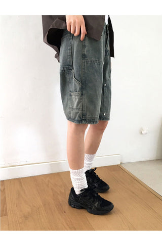 Chakin double knee rivet Bermuda 5-quarter denim short pants
