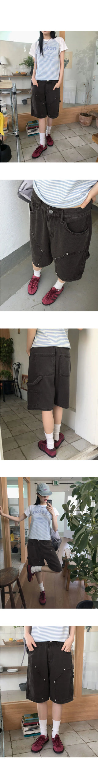 Chakin double knee rivet Bermuda 5-quarter denim short pants