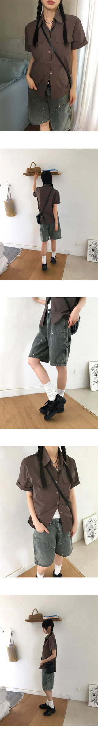 Chakin double knee rivet Bermuda 5-quarter denim short pants