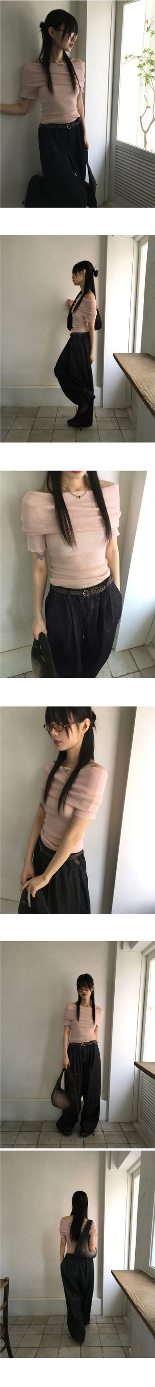 Tyson Wrinkled Off Shoulder Wool Short Sleeve Knitwear