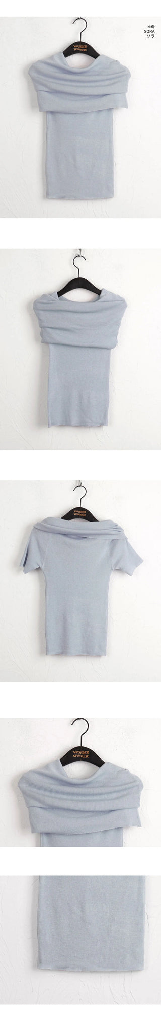 Tyson Wrinkled Off Shoulder Wool Short Sleeve Knitwear