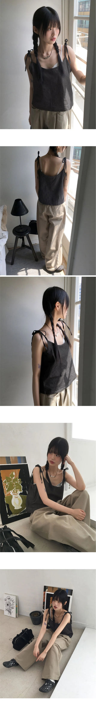 Infer Denim Ribbon String Layered Bustier Sleeveless top