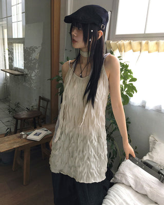 Lucing Wrinkle Ribbon Strap Sleeveless Dress