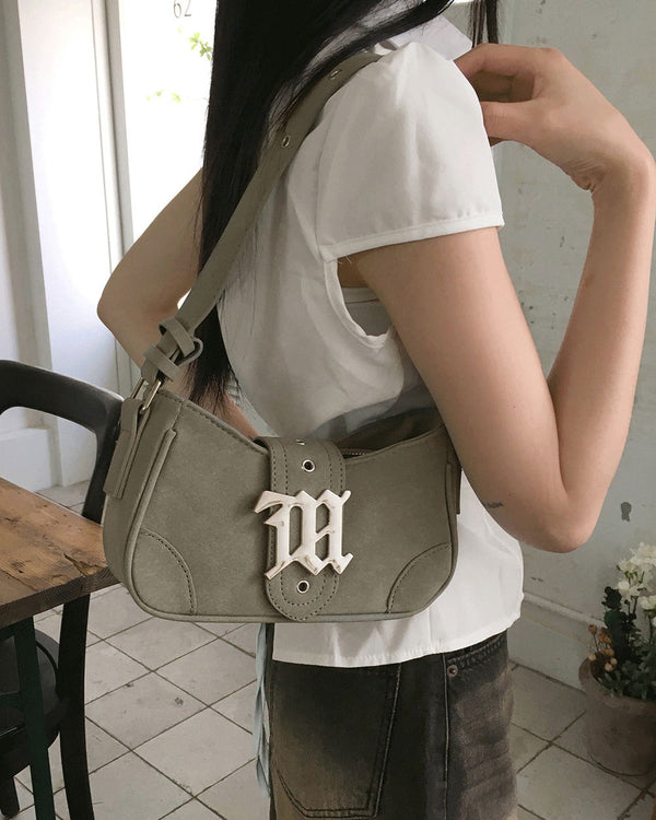 Kroll logo buckle suede Faded cross hobo shoulder bag