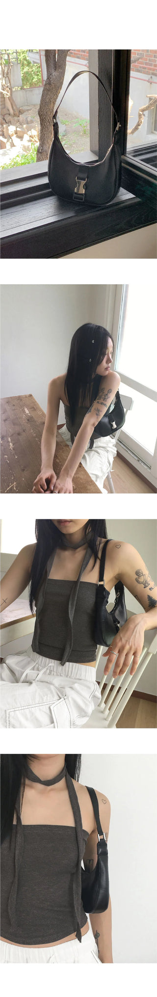 PMA buckle leather mini hobo shoulder bag