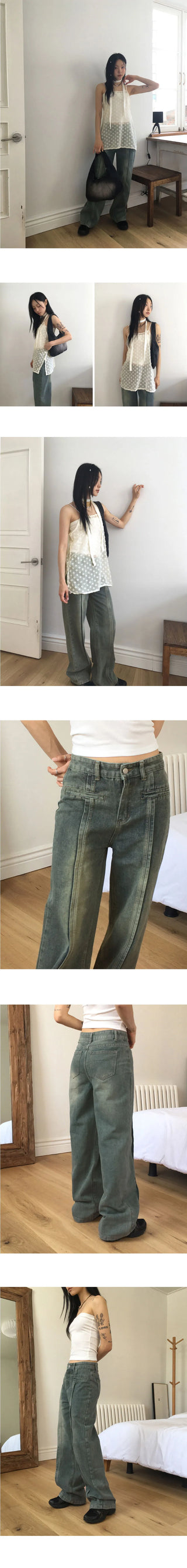 Weep Split line wide denim pants