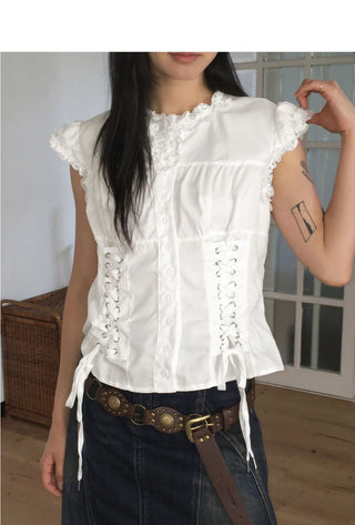 Nonted Eyelet Corset Sleeveless Shirt Blouse