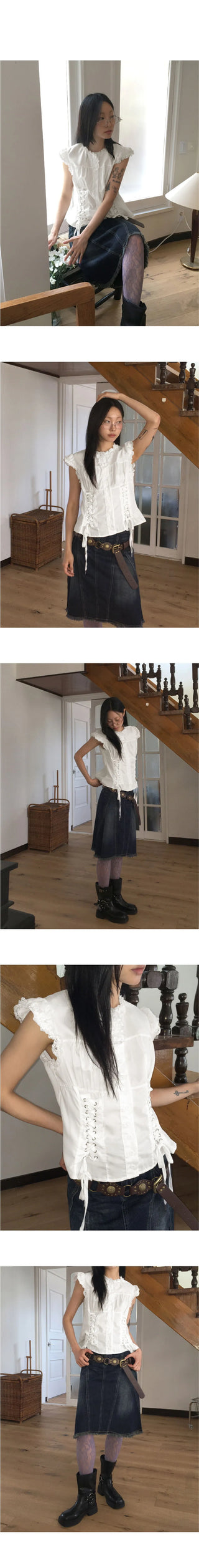 Nonted Eyelet Corset Sleeveless Shirt Blouse