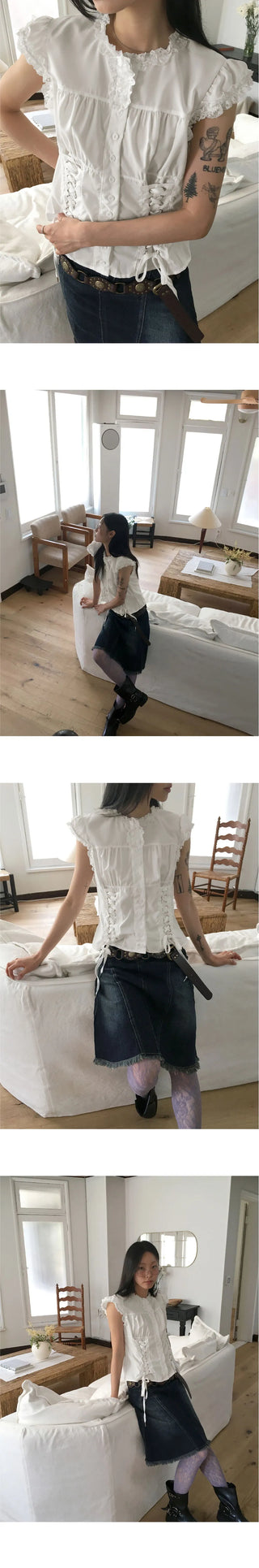 Nonted Eyelet Corset Sleeveless Shirt Blouse