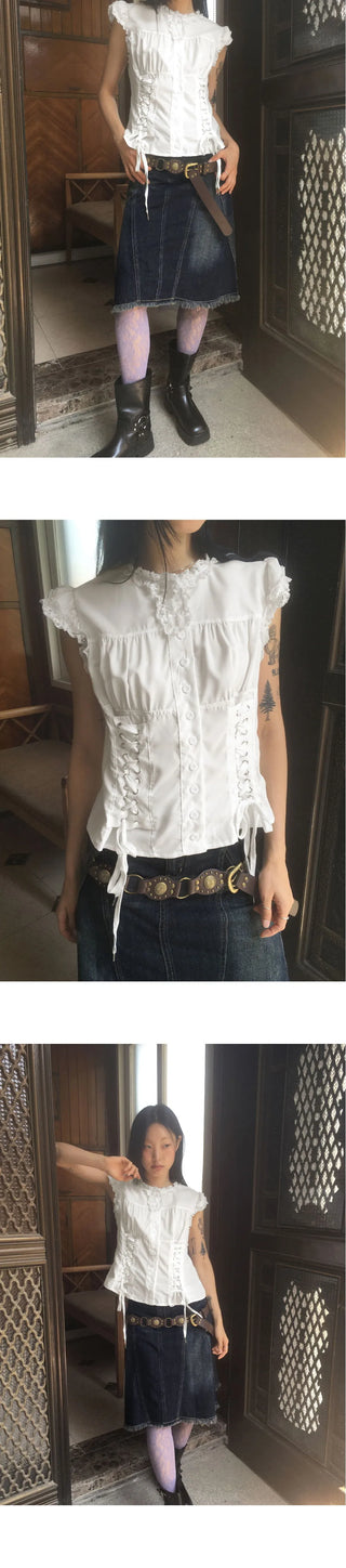 Nonted Eyelet Corset Sleeveless Shirt Blouse
