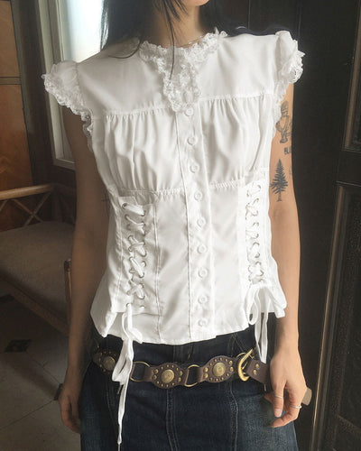 Nonted Eyelet Corset Sleeveless Shirt Blouse
