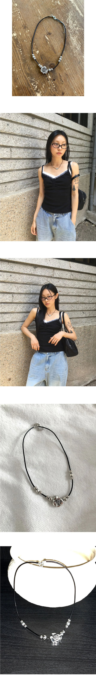 Mipha Vintage Flower Pendant Rope Necklace