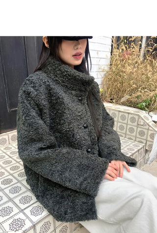 Plon Pogle Half-Neck Midi Fur Coat Jacket