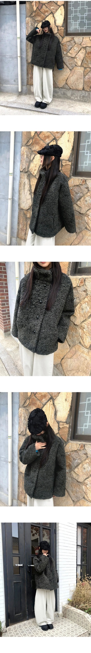 Plon Pogle Half-Neck Midi Fur Coat Jacket