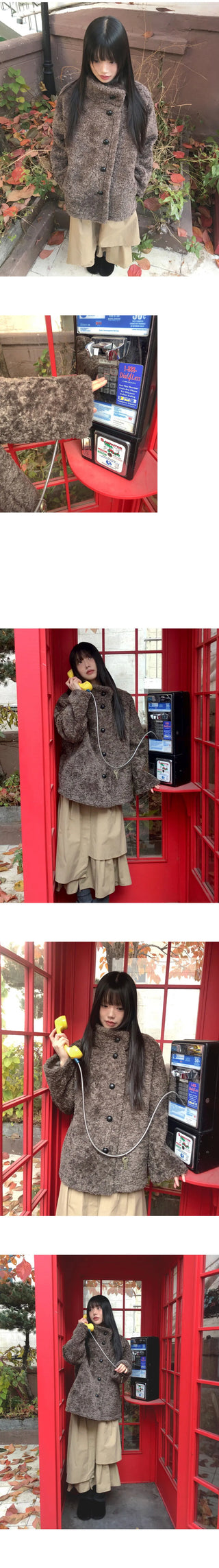 Plon Pogle Half-Neck Midi Fur Coat Jacket