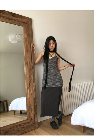 Kozuni Hippie Lace Ribbon Layered Sleeveless Mini Dress