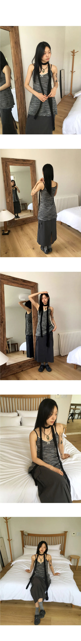 Kozuni Hippie Lace Ribbon Layered Sleeveless Mini Dress