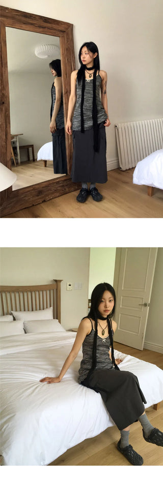 Kozuni Hippie Lace Ribbon Layered Sleeveless Mini Dress