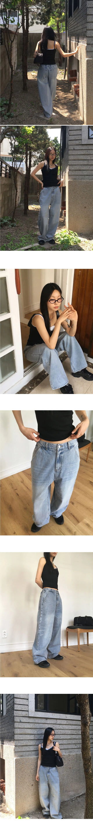 Betz light Faded back banding denim long wide pants