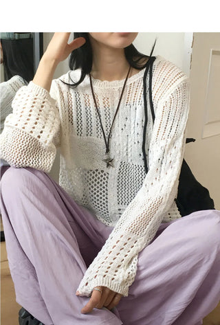 Ritsi Vintage Punching Net Layered Long Sleeve Knitwear