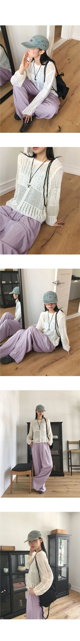 Ritsi Vintage Punching Net Layered Long Sleeve Knitwear