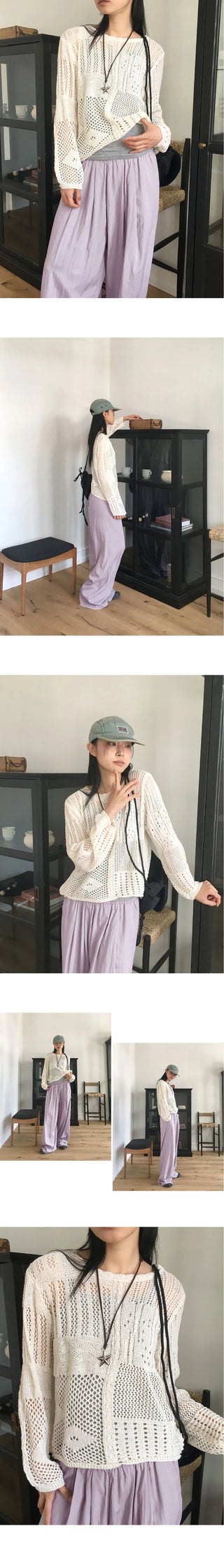 Ritsi Vintage Punching Net Layered Long Sleeve Knitwear