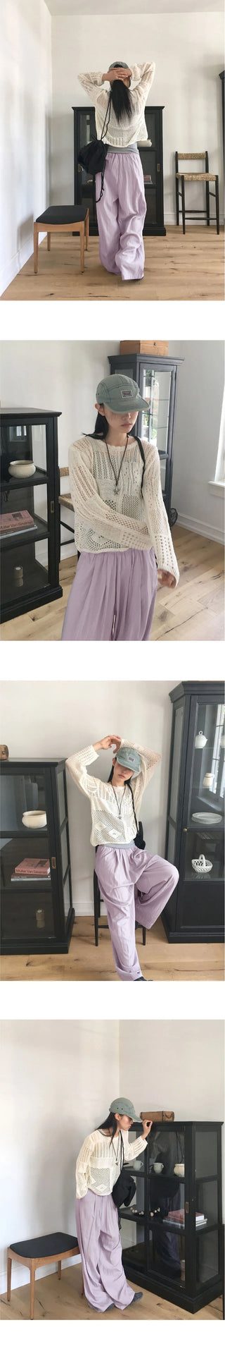 Ritsi Vintage Punching Net Layered Long Sleeve Knitwear