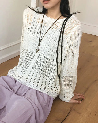 Ritsi Vintage Punching Net Layered Long Sleeve Knitwear
