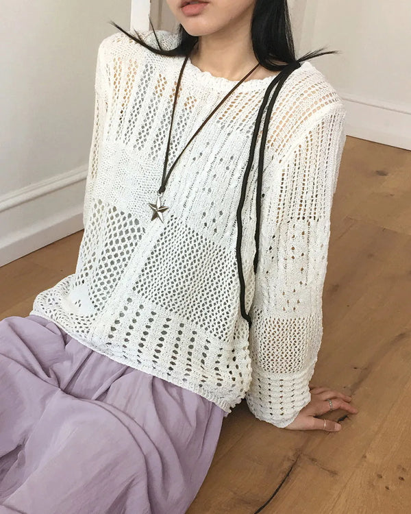 Ritsi Vintage Punching Net Layered Long Sleeve Knitwear