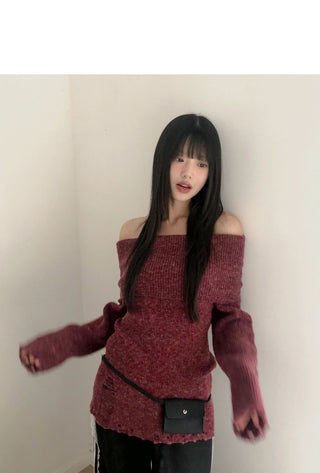 Smin Wool Mohair Fold Off-Shoulder Knitwear