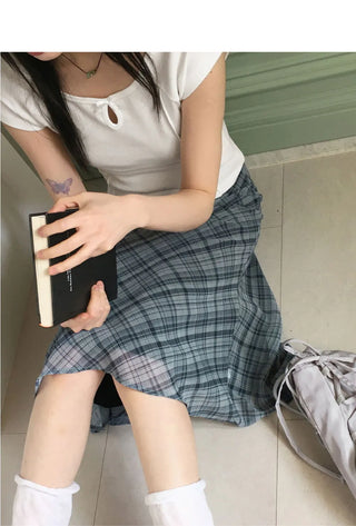 Kibel Geek Chic Ribbon Check Chiffon Midi Skirt