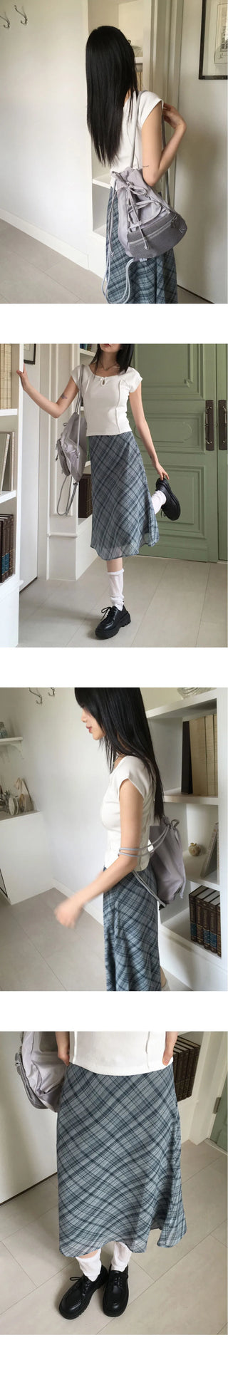 Kibel Geek Chic Ribbon Check Chiffon Midi Skirt