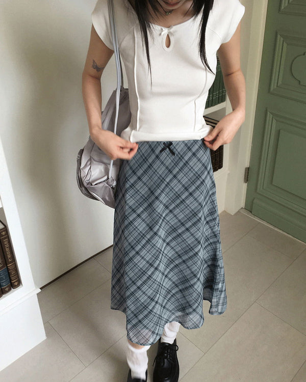 Kibel Geek Chic Ribbon Check Chiffon Midi Skirt