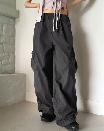 Shins String Pocket Nylon Two Way Long Wide Pants