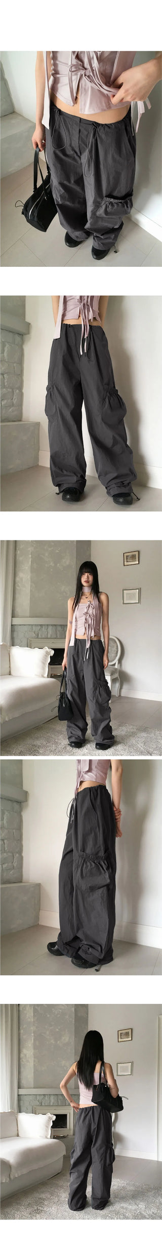 Shins String Pocket Nylon Two Way Long Wide Pants