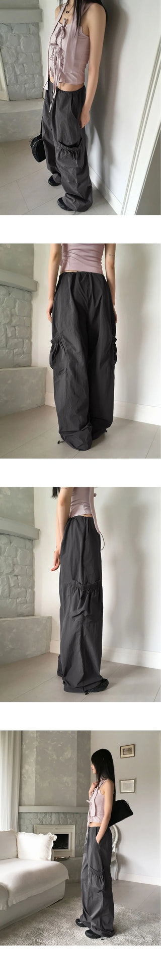 Shins String Pocket Nylon Two Way Long Wide Pants