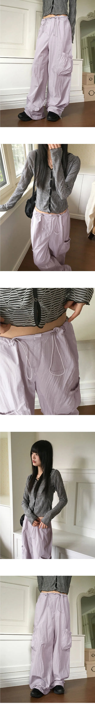 Shins String Pocket Nylon Two Way Long Wide Pants